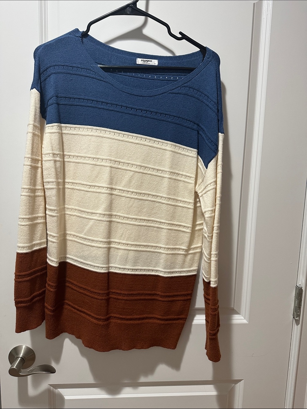 zeagoo Blue Cream Brown Colorblock Knit Sweater